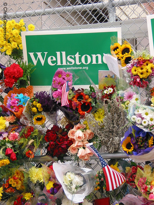 Photo of Wellstone Campaign Sign and Flowers(2494)