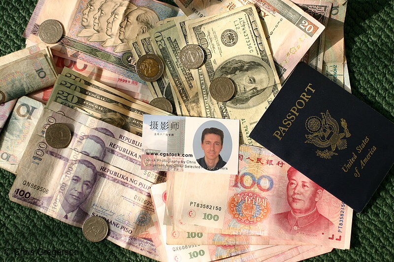 Photo of Business Card, Passport, and Foriegn Currency(4213)
