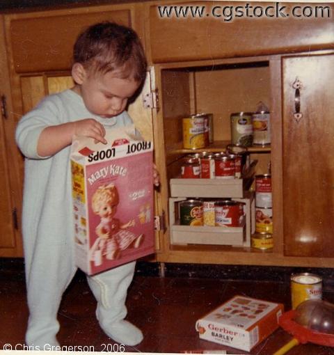 Photo of Marc as a Toddler Exploring Kitchen Cabinets(5204)
