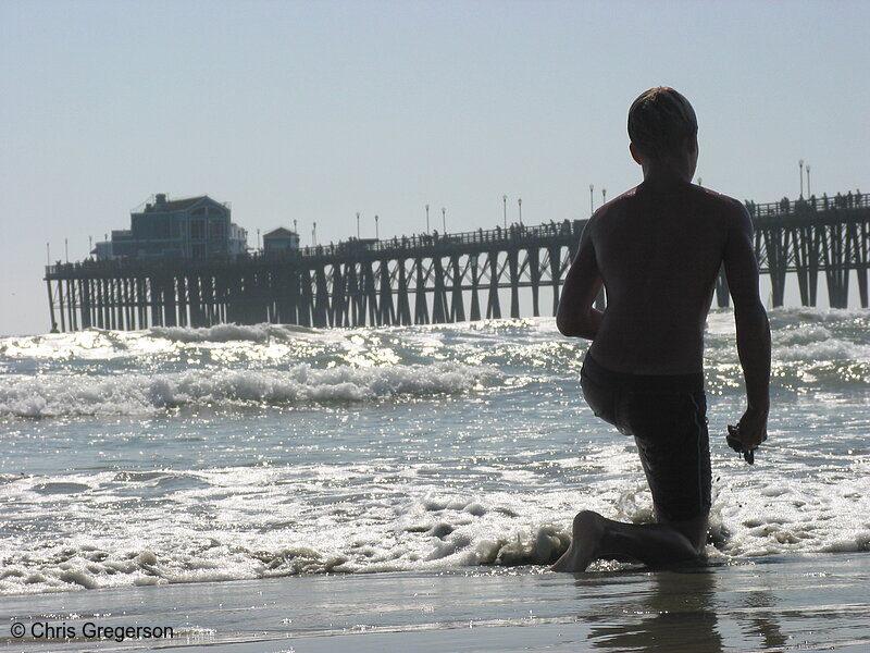 Photo of Boy Kneeling on the Beach, Oceanside(5312)