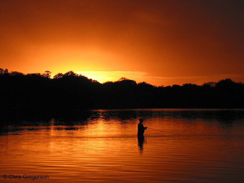 Photo of Fisherman in Lake Harriet in Fall at Sunset(5348)