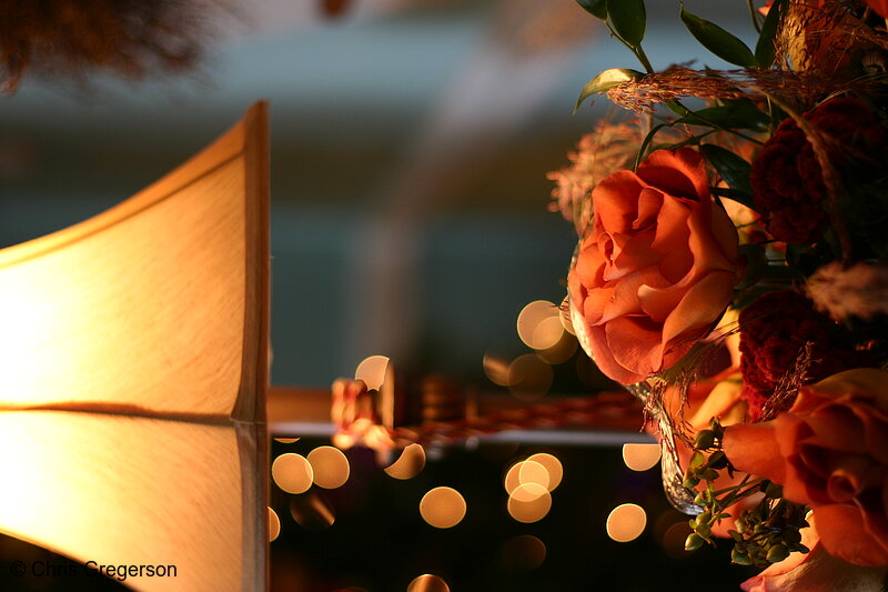 Photo of Traditional Table Lamp, Flowers, and Christmas Lights(5394)