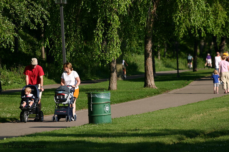 Photo of Parents Pushing Baby Strollers on Lake Calhoun Walking Path(6144)