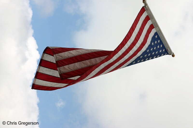 Photo of American Flag and a Blue Sky with Clouds(7231)