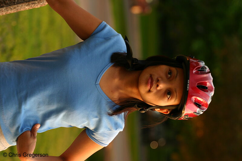 Photo of Young Woman with Bike Helmet Outdoors(7623)